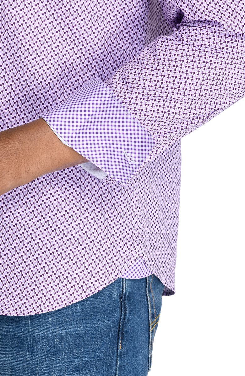 CONSTRUCT Slim Fit Mosaic Dot Recycled 4-Way Stretch Performance Long Sleeve Shirt, Alternate, color, Purple
