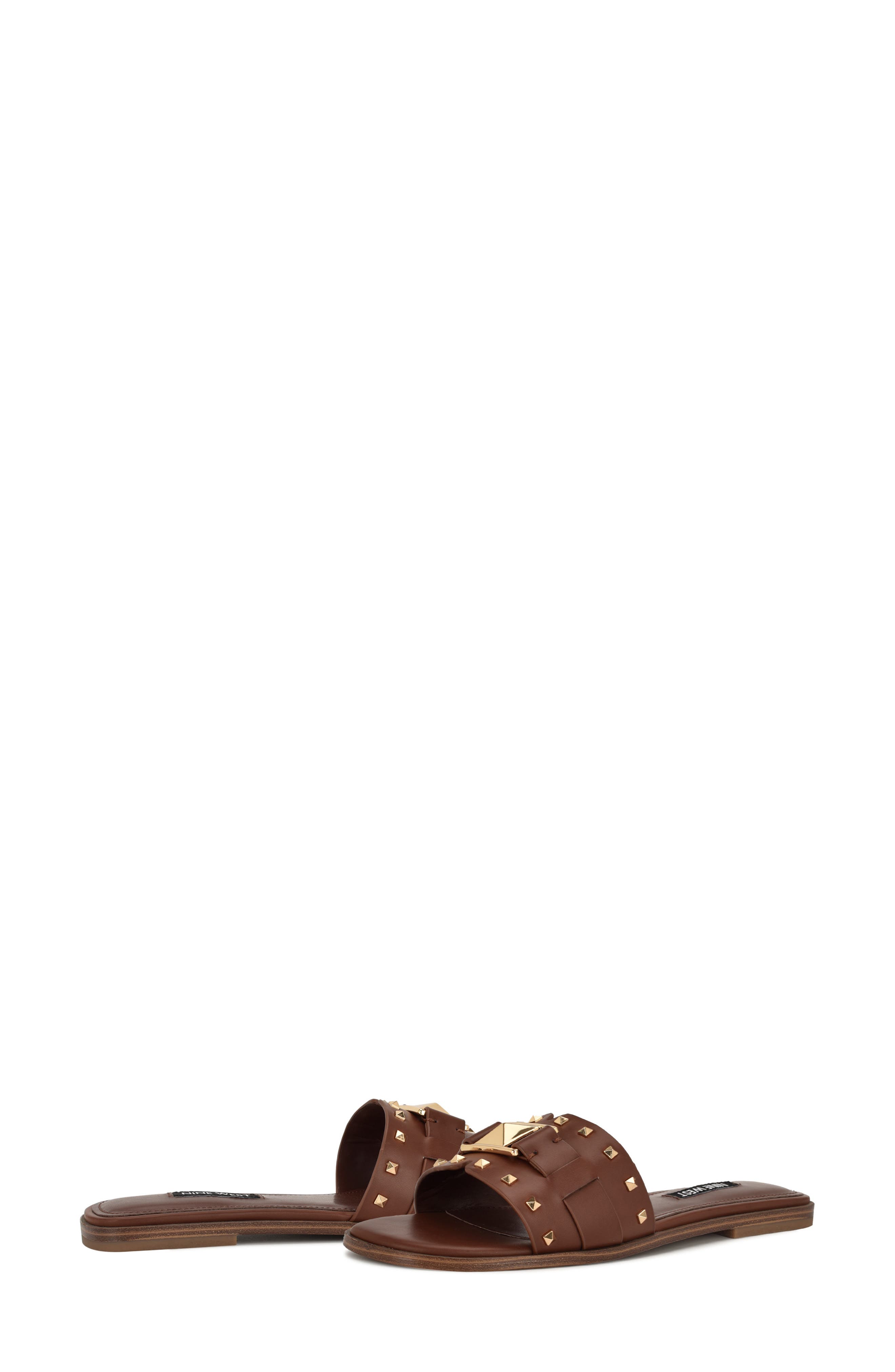 Nine West Griyen Studded Slide Sandal, Alternate, color, Medium Brown 211