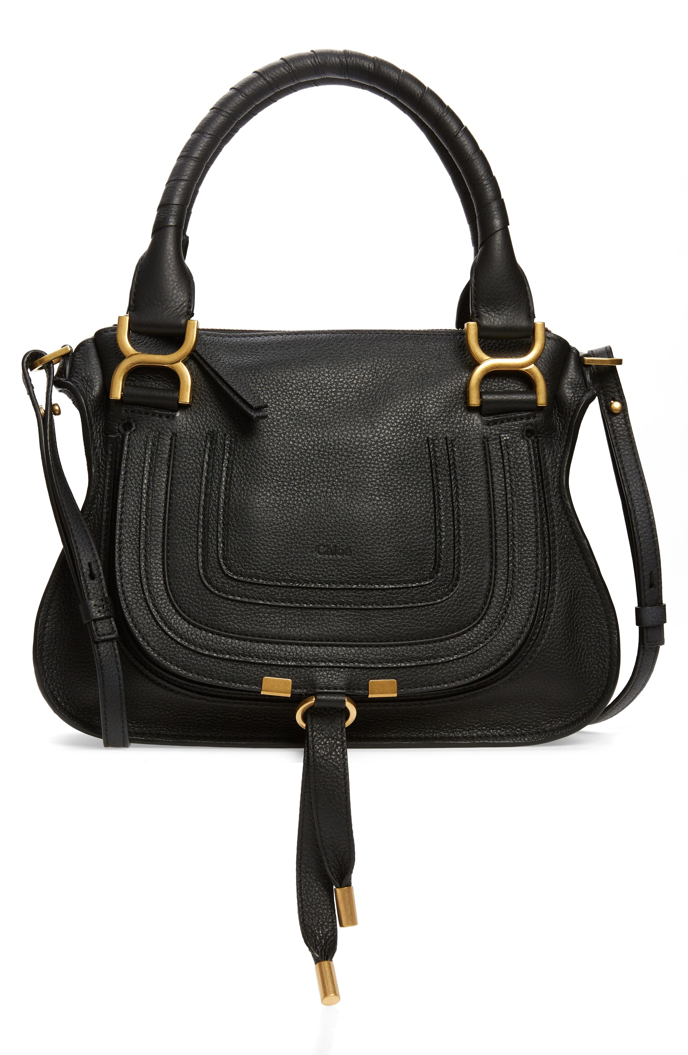 Chloé Small Marcie Leather Satchel, Main, color, Black