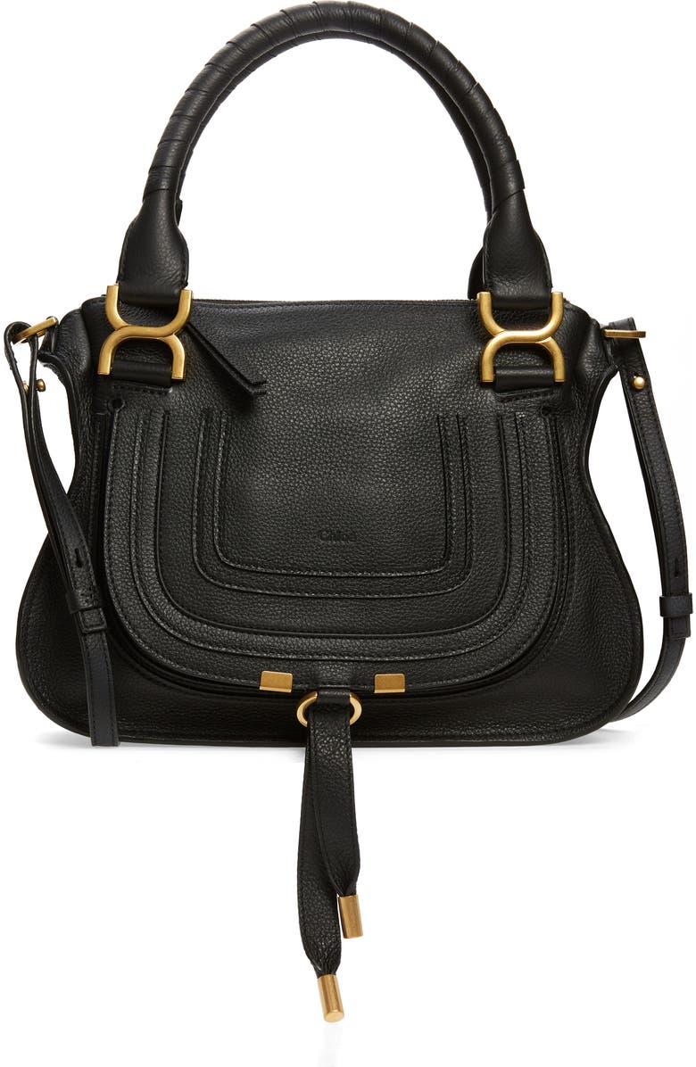 Chloé Small Marcie Leather Satchel, Main, color, Black