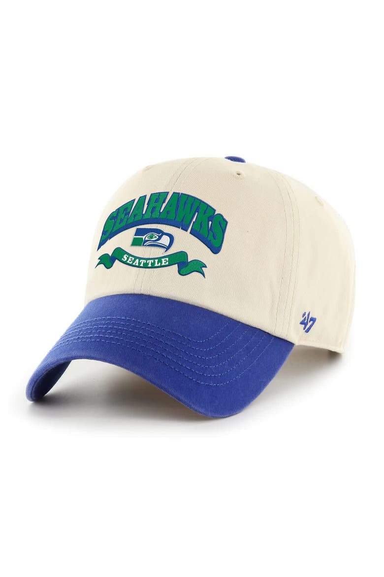 Men's '47  Natural/Royal Seattle Seahawks Two-Tone Clean Up Adjustable Hat, Main, color, Natural