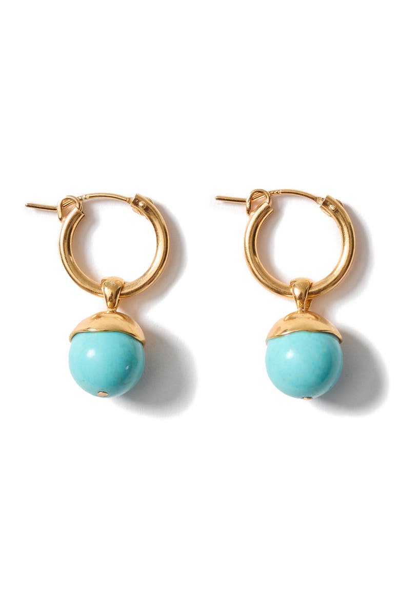 Semiprecious Stone Bell Hoop Earrings, Main, color, TURQUOISE