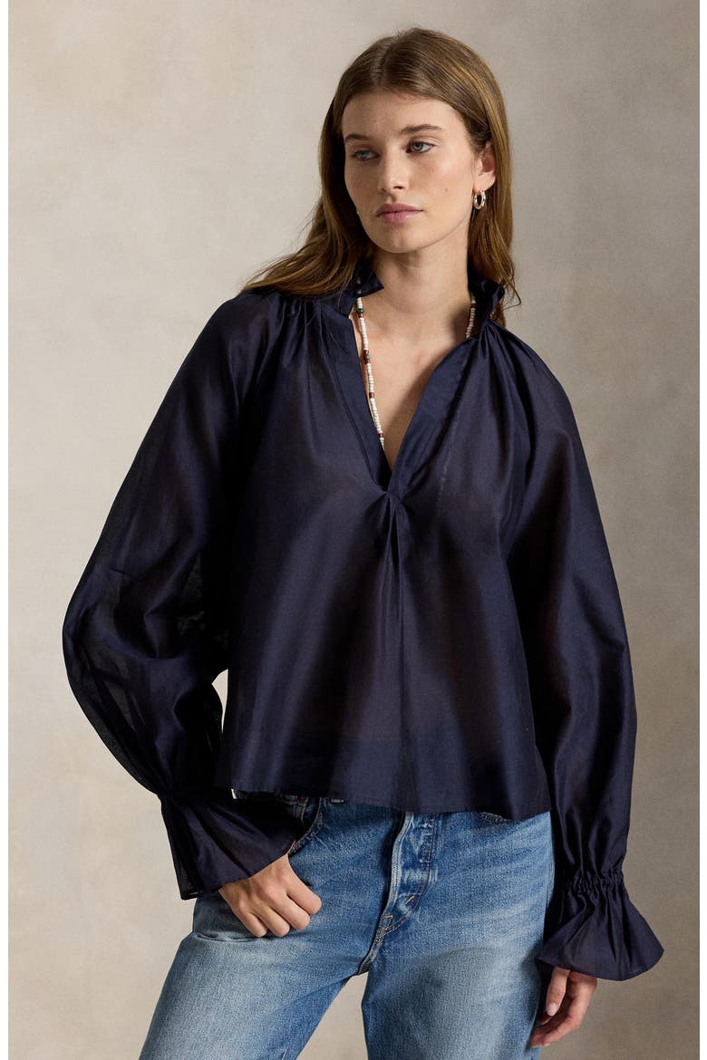 Cotton & Silk Organdy Shirt, Alternate, color, HUNTER NAVY
