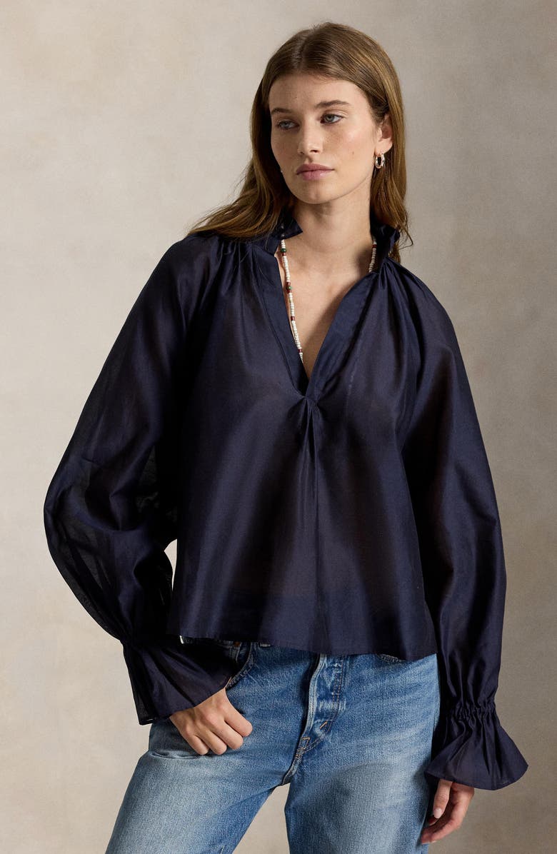 Polo Ralph Lauren Cotton & Silk Organdy Shirt, Alternate, color, Hunter Navy