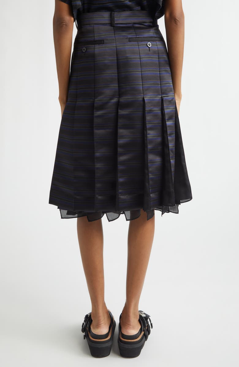 Sacai Pleated Horizontal Stripe Skirt, Alternate, color, Black/ Navy