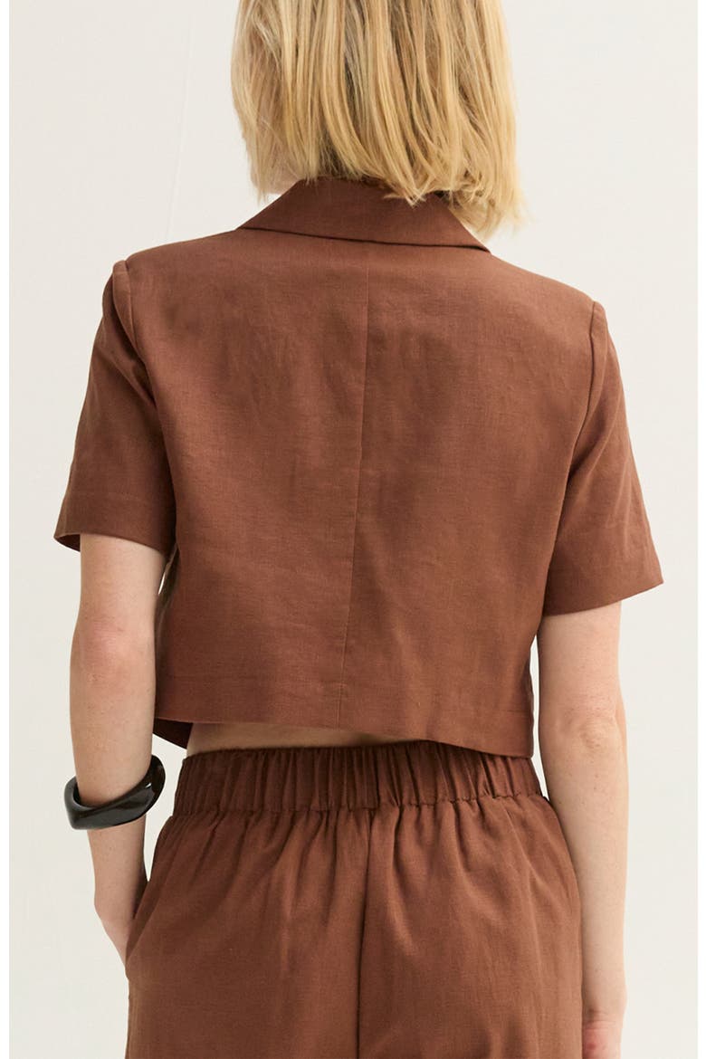 Cropped Linen Blend Blazer, Alternate, color, Brown