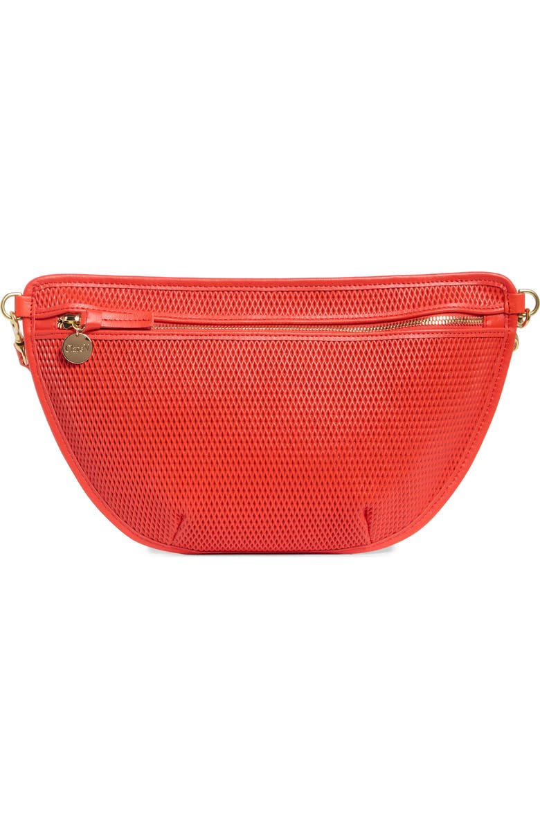 Clare V. Grande Diamond Perforated Leather Belt Bag, Main, color, Bright Poppy