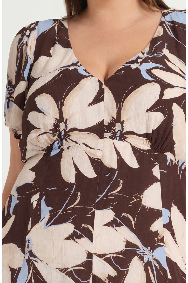 Caroline Floral Print Midi Dress, Alternate, color, BLUEBELL/ CHOC