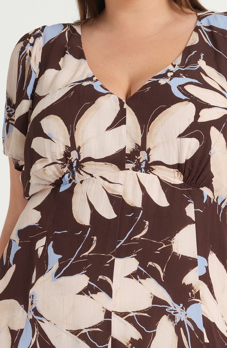 Estelle Caroline Floral Print Midi Dress, Alternate, color, Bluebell/ Choc