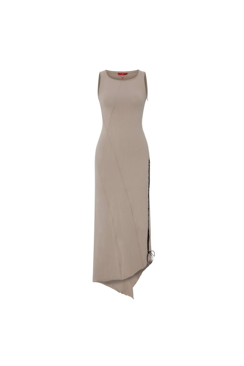 Cotton Long Dress With Slit Detail, Main, color, beige