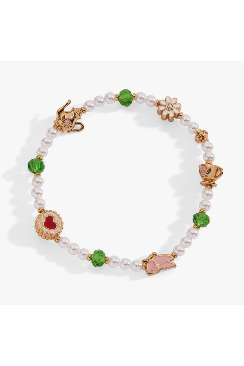 Tea Party Beaded Stretch Bracelet, Alternate, color, Gold