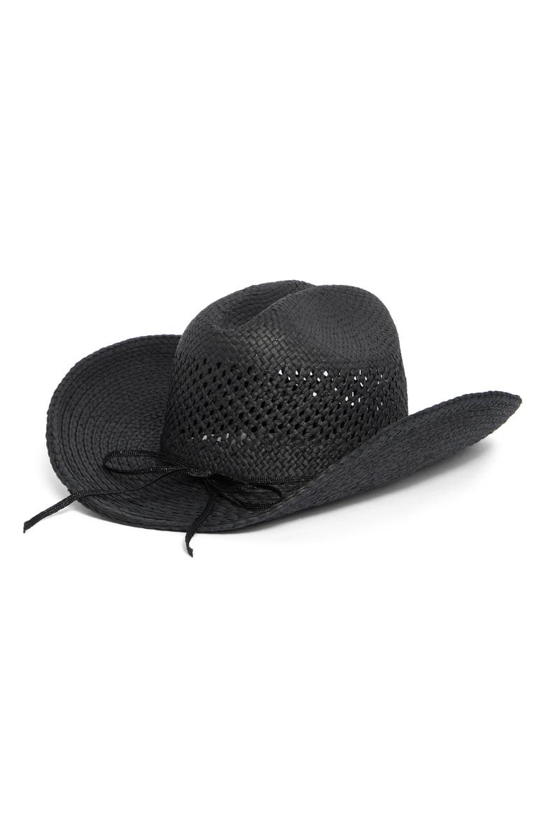 Vince Camuto Stone Trim Straw Cowboy Hat, Alternate, color, Black