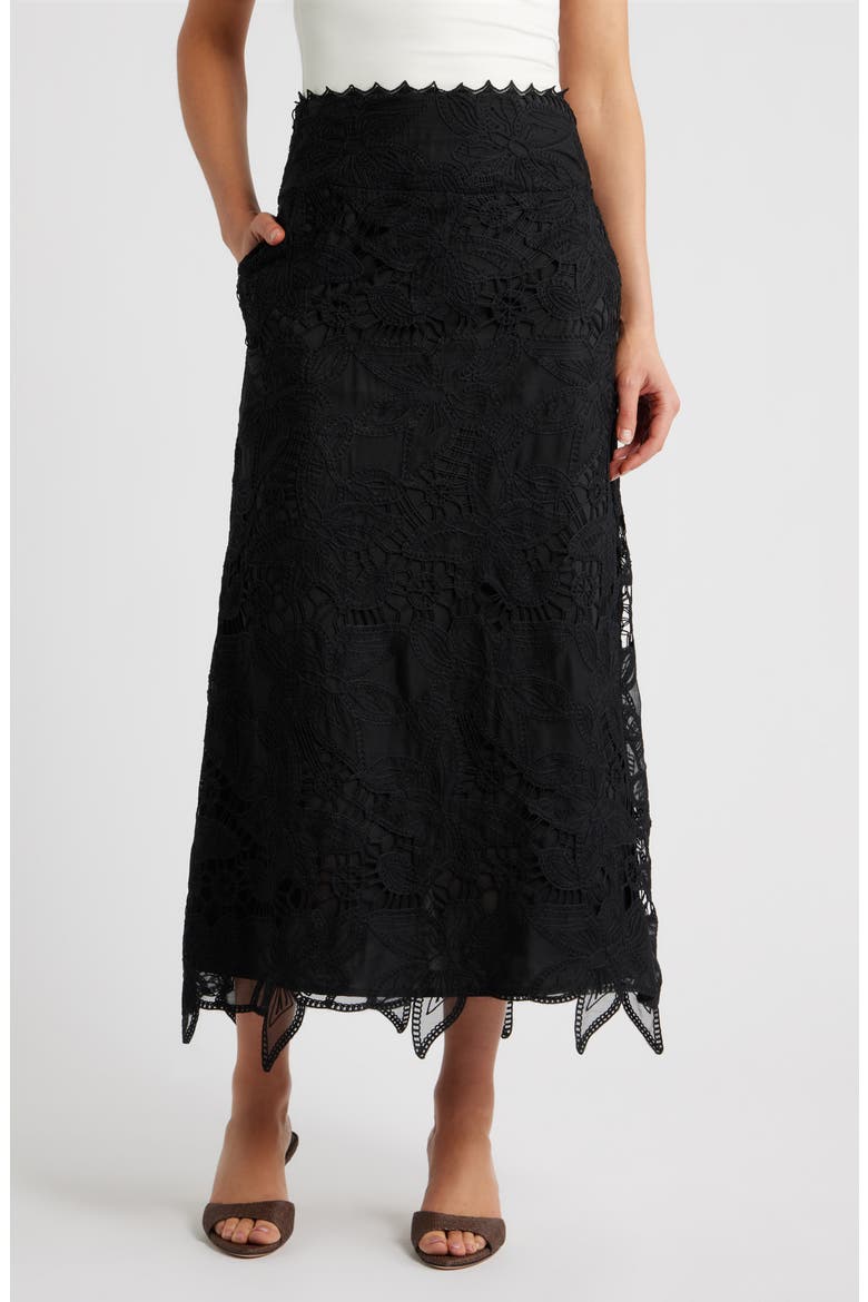 Lori Lace Midi Skirt, Main, color, BLACK