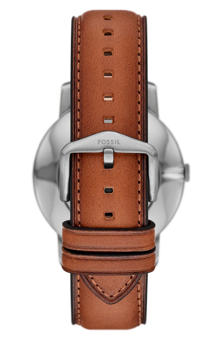 Fossil Minimalist Leather Strap Watch, 44mm, Alternate, color, Brown / Silver