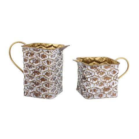 Metal Honeycomb Square Watering Cans Set of 2 Decorative Home Accents for Spring and Garden
