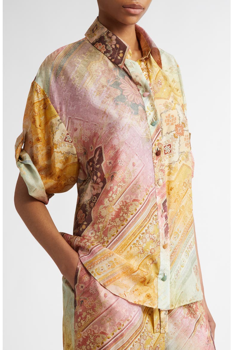Tallow Relaxed Silk Button-Up Shirt, Alternate, color, OMBRE MULTI