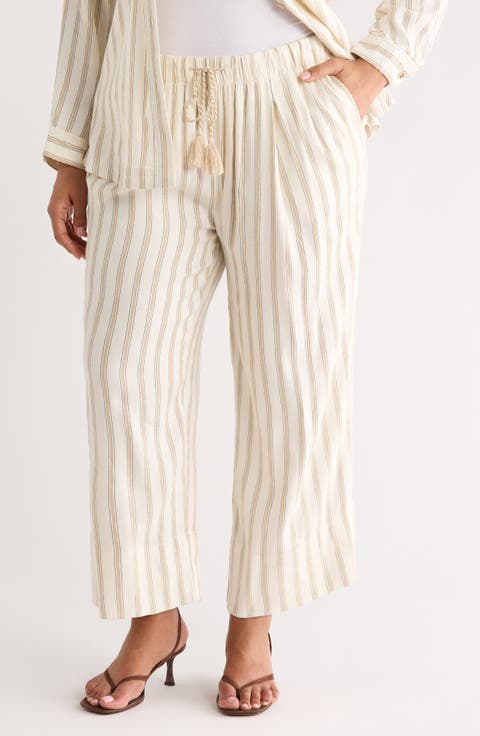 Stripe Pull-On Crop Wide Leg Pants (Plus)