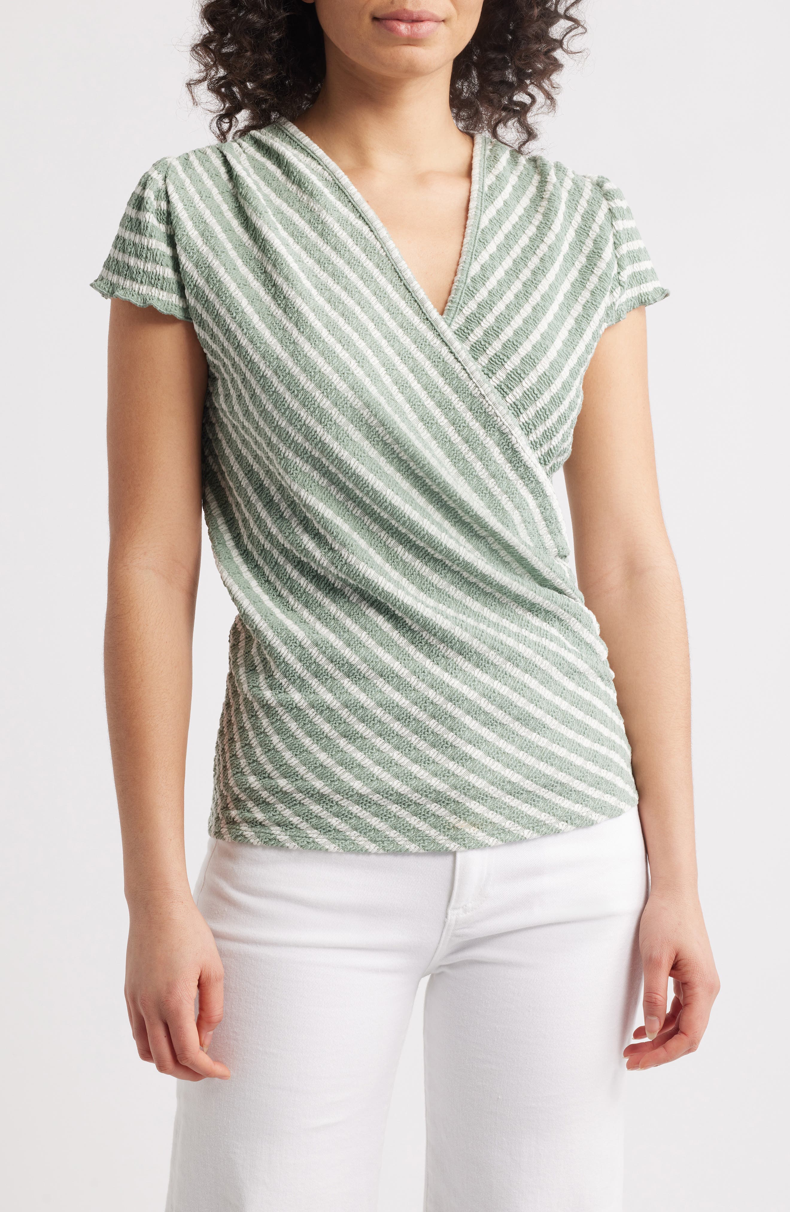 Puckered Stripe Wrap Front Top - image 3