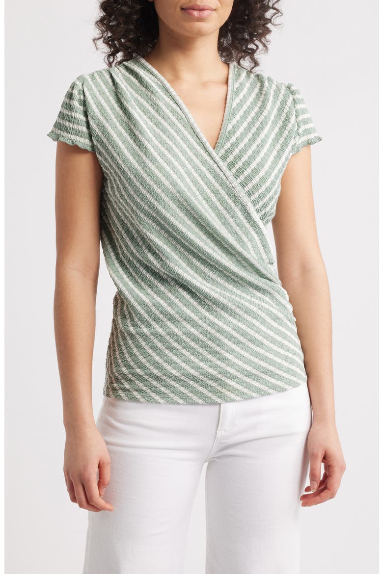 Puckered Stripe Wrap Front Top, Main, color, SAGE
