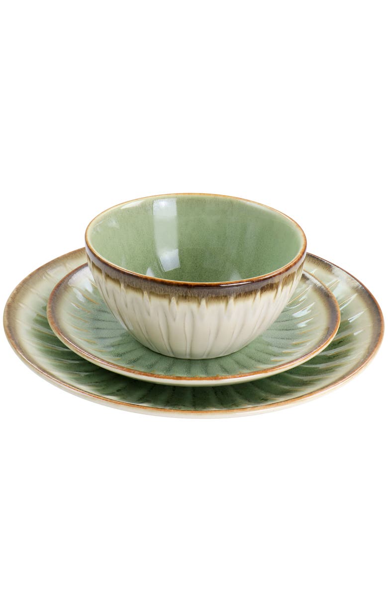 Gibson Elite Mayfair Bay 12 Piece Stoneware Dinnerware Set, Alternate, color, Green