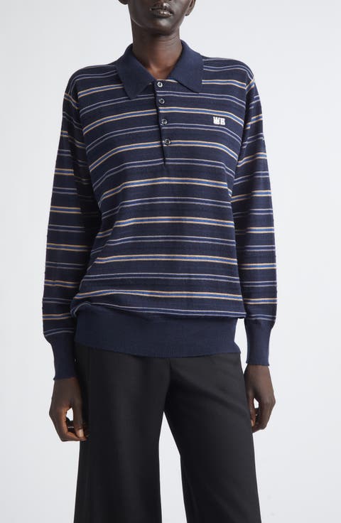 Beam Stripe Long Sleeve Merino Wool Polo