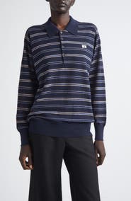 Wales Bonner Beam Stripe Long Sleeve Merino Wool Polo