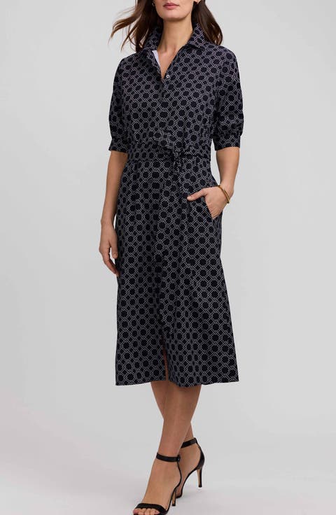 Esther Belted Geo Print Cotton Shirtdress