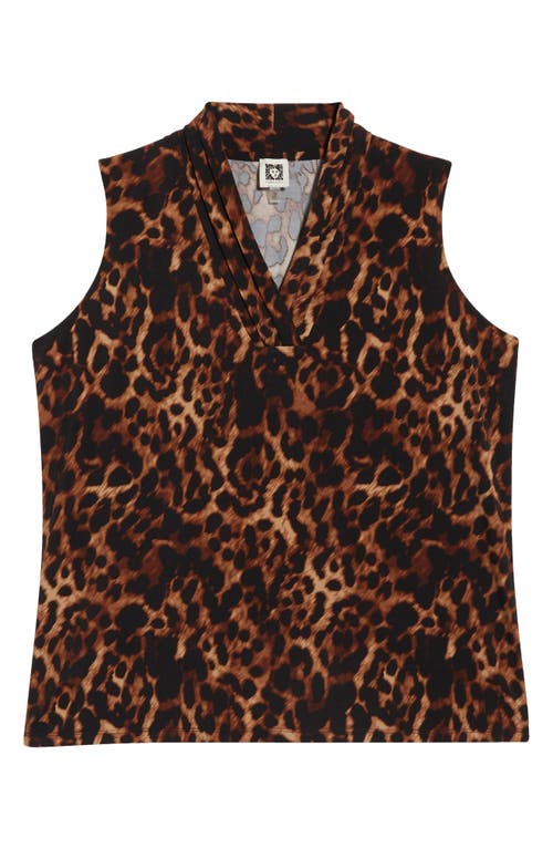 Anne Klein Plus Size Printed Pleated V-neck Sleeveless Blouse In Multi