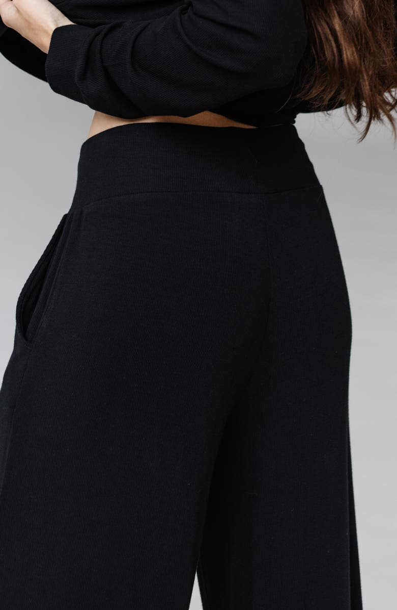 Cozy Earth Wide Leg Rib Pajama Pants, Alternate, color, Black