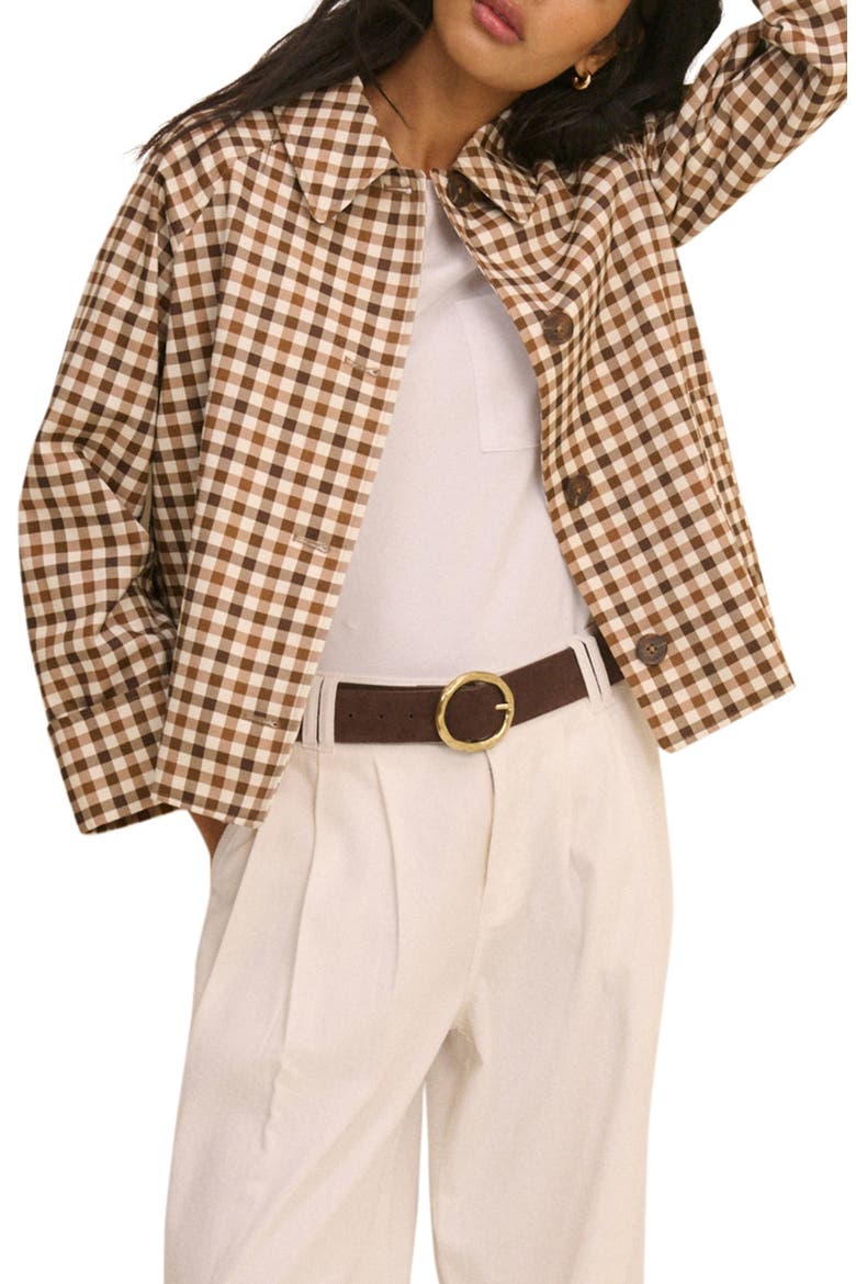 Oyanti Cotton Gingham Swing Jacket, Main, color, BROWN