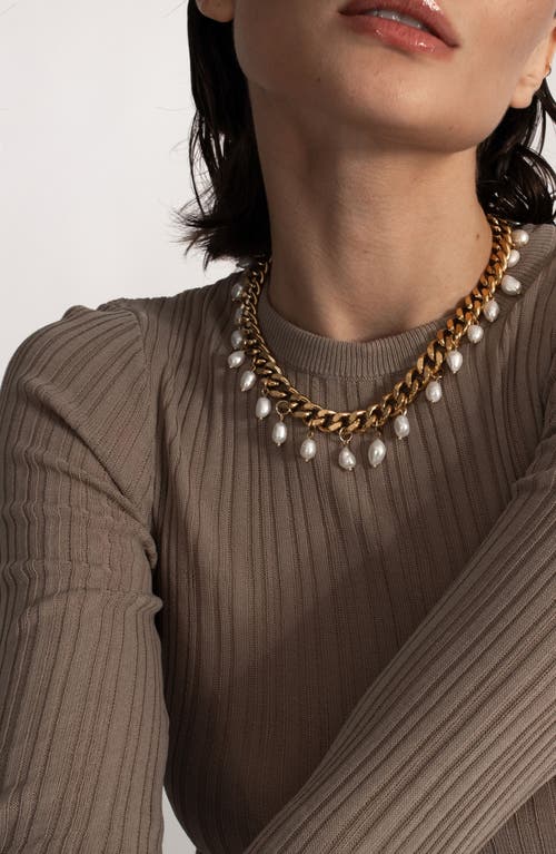 St. Moran Freshwater Pearl Charm Curb Link Necklace In Gold