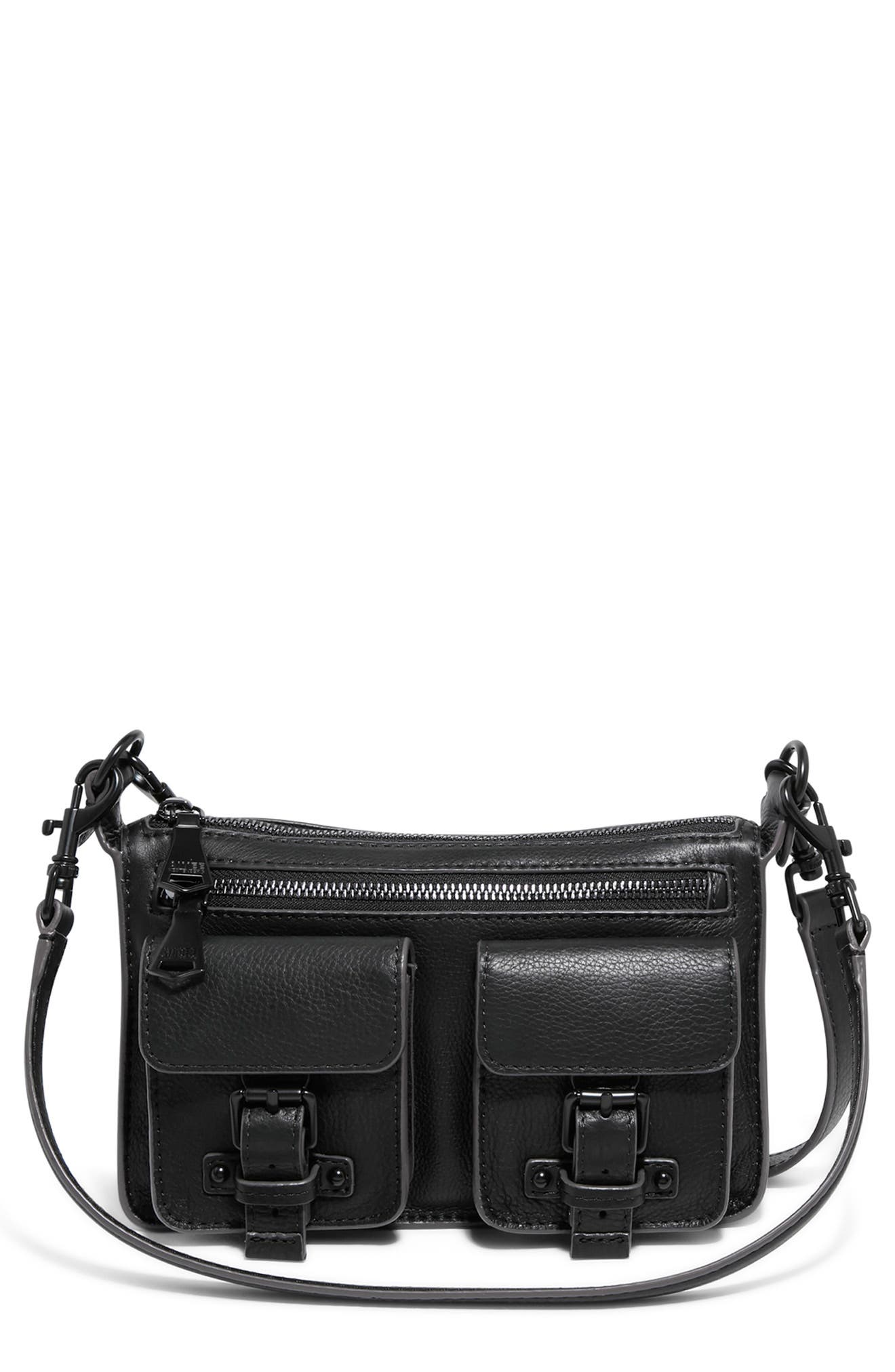 AIMEE Mini Saddle Up Convertible Leather Crossbody Bag, Main, color, Black W/ Black