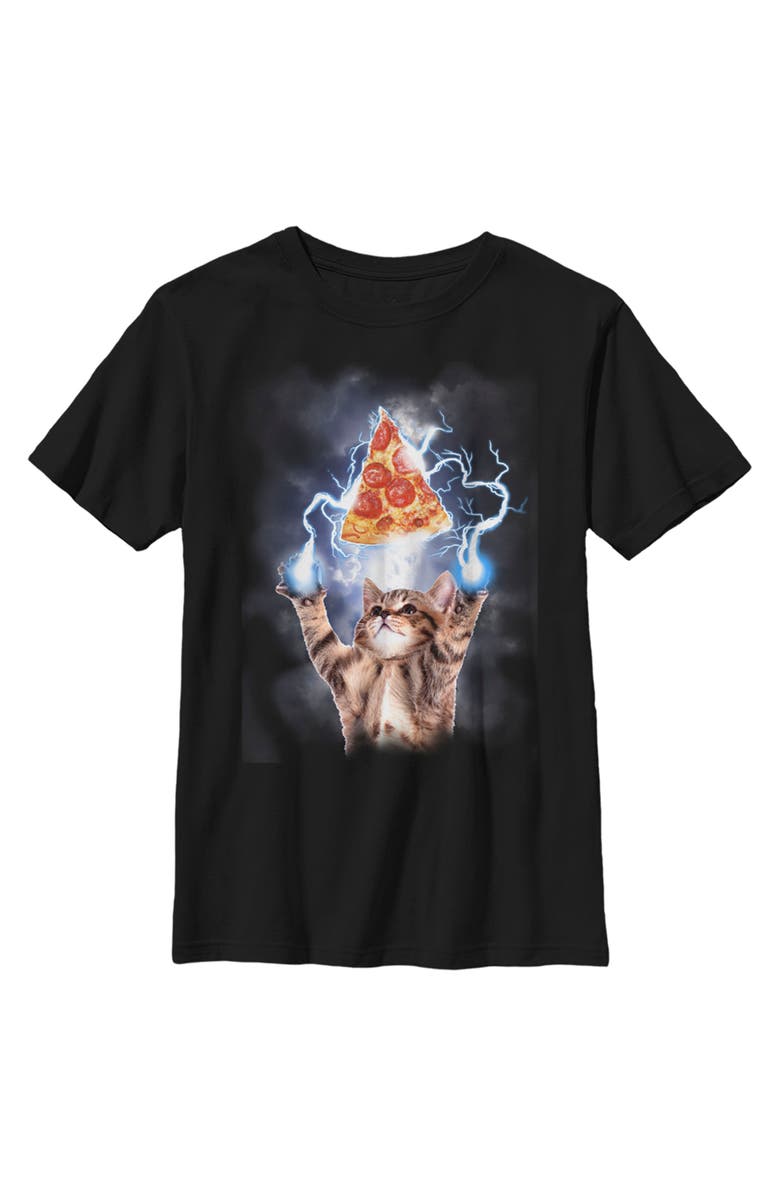 Lost Gods Boy's Lost Gods Cat Pizza Lightning Power  Graphic T-Shirt, Main, color, Black