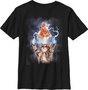 Lost Gods Boy's Lost Gods Cat Pizza Lightning Power  Graphic T-Shirt