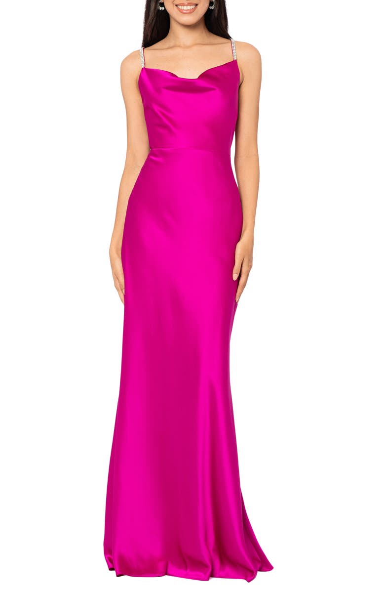 Xscape Evenings Rhinestone Strap Cowl Neck Gown, Main, color, 
