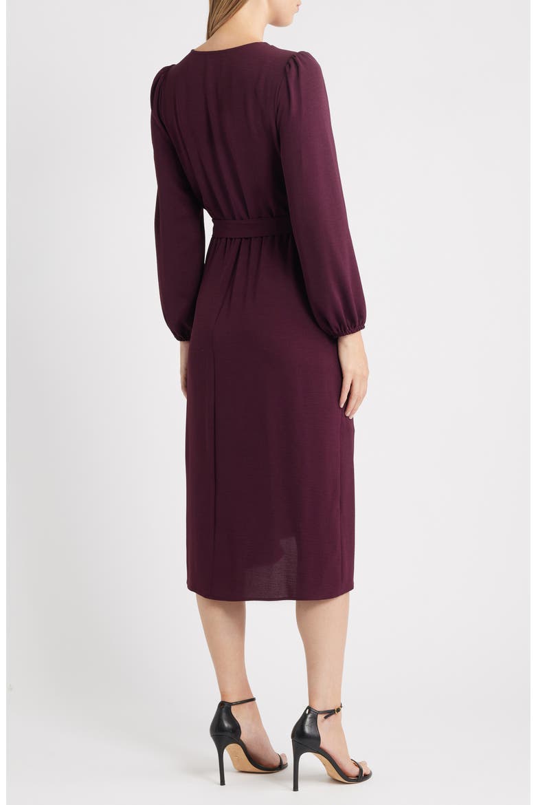 Long Sleeve Faux Wrap Midi Dress, Alternate, color, BORDEAUX