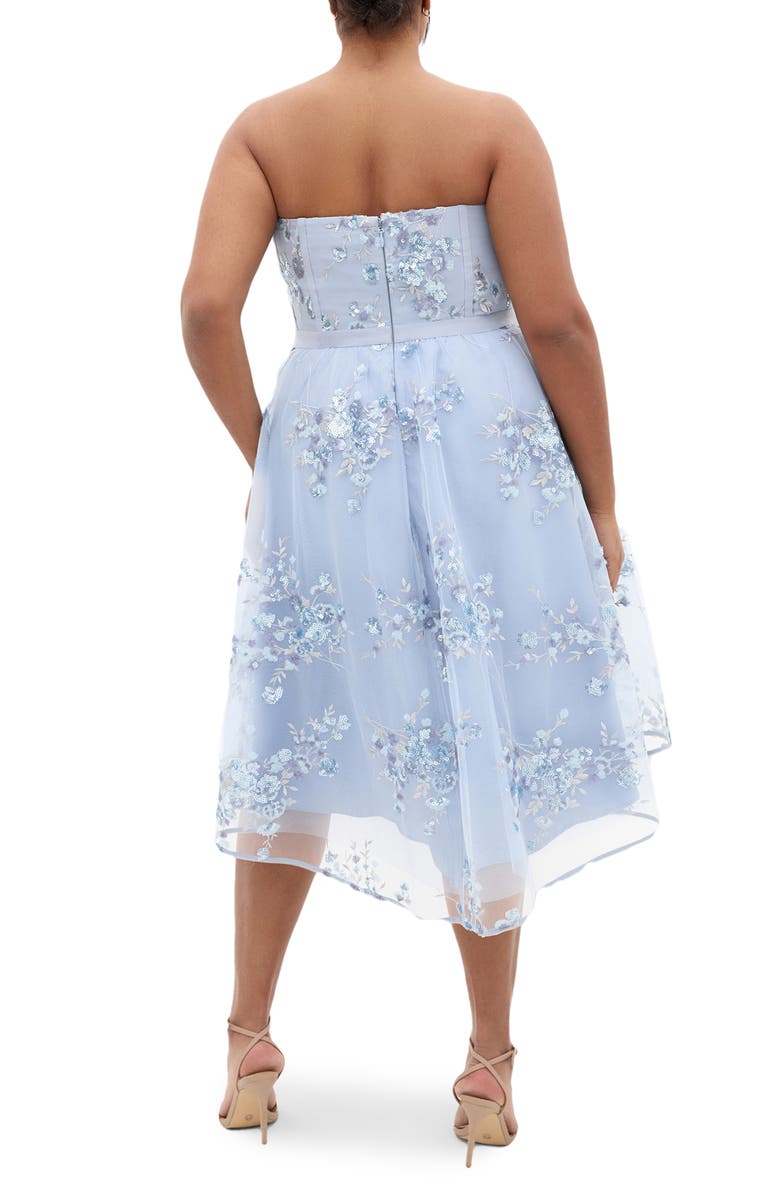 City Chic Ambrosia Sequin Floral Print High-Low Dress, Alternate, color, Soft Blue