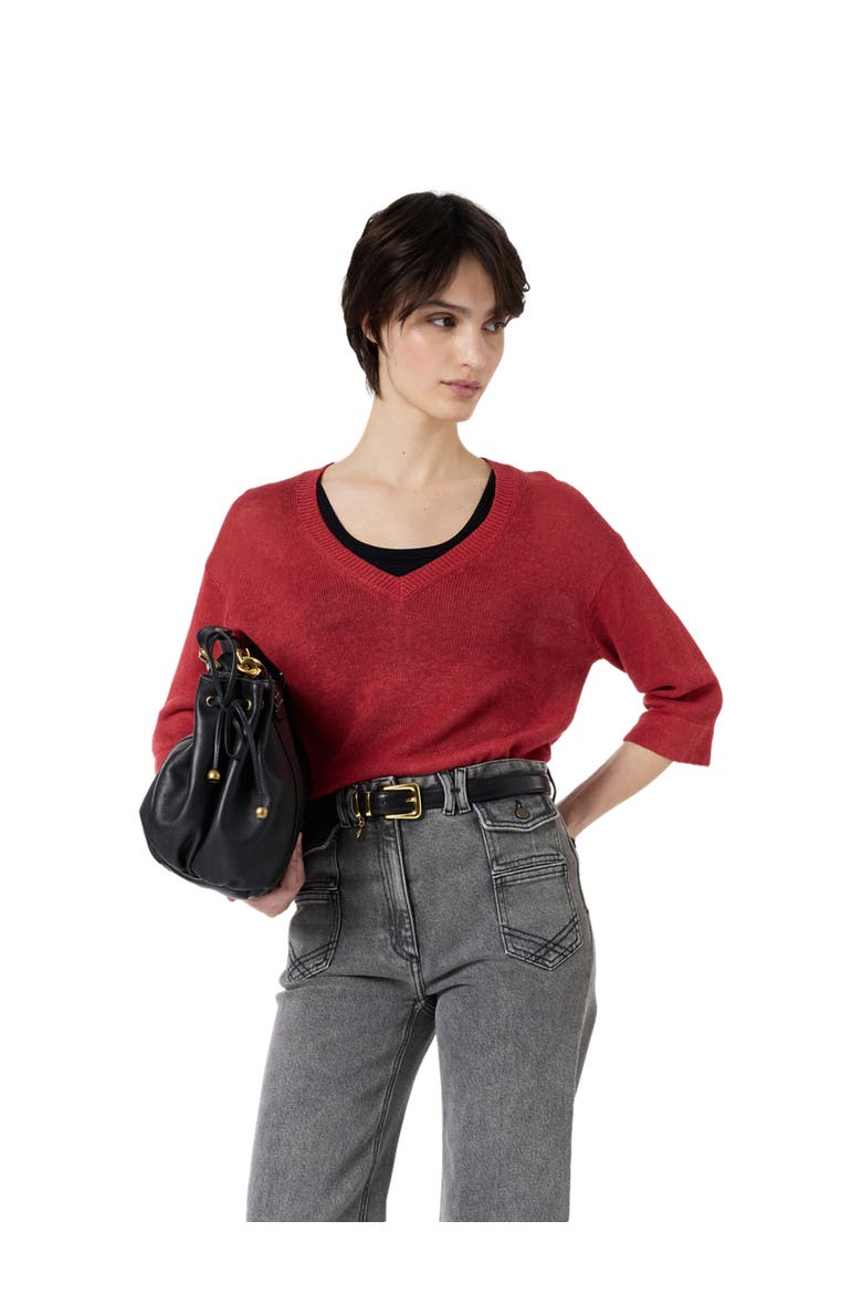 Lylou 3/4 Sleeve V-Neck Knit Top, Main, color, Red