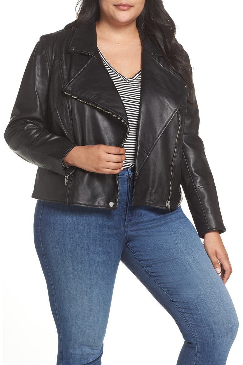 Leather Moto Jacket, Main, color, BLACK
