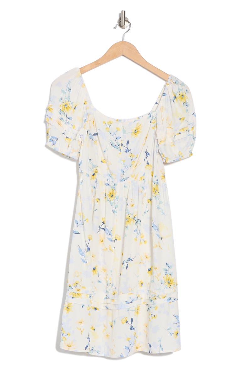 Floral Puff Sleeve Tiered Minidress, Alternate, color, CREAM/ YELLOW