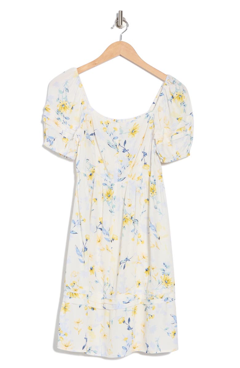 Lovestitch Floral Puff Sleeve Tiered Minidress, Alternate, color, Cream/ Yellow