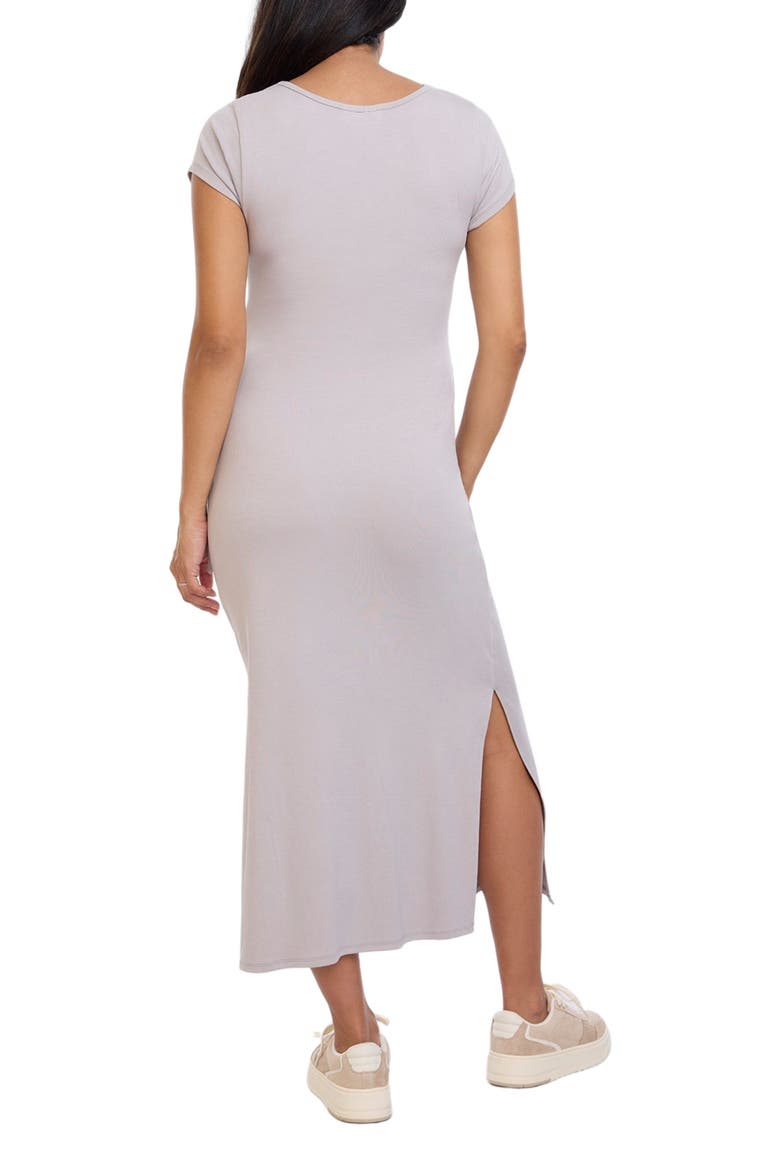 Crew Neck Short Sleeve Side Tie Maternity Midi Dress, Alternate, color, Opal
