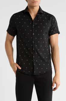 DENIM AND FLOWER Palm Tree Short Sleeve Button-Up Shirt