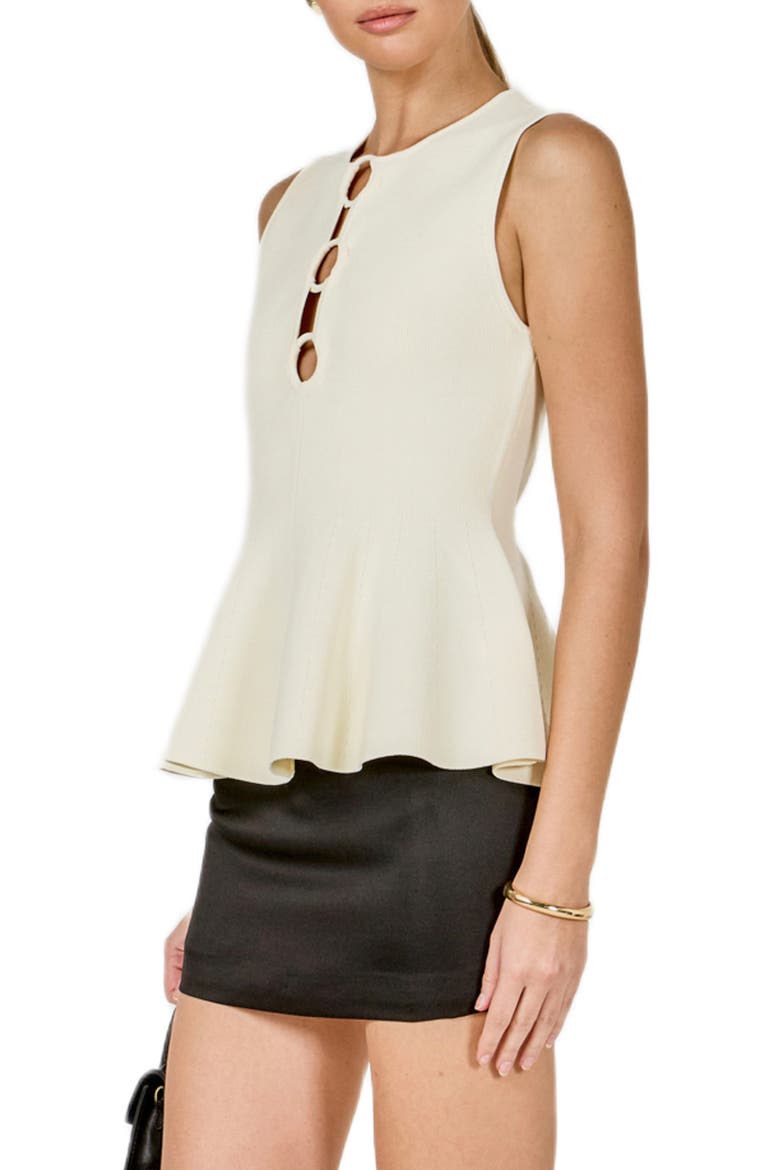 Ring Detail Sleeveless Peplum Knit Top, Alternate, color, OFF WHITE