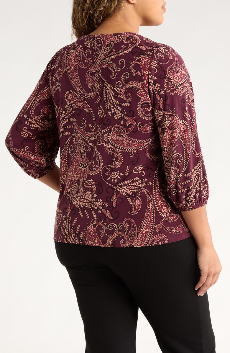 Jones New York Paisley Print Three Quarter Sleeve Top, Alternate, color, Wine Plum Multi