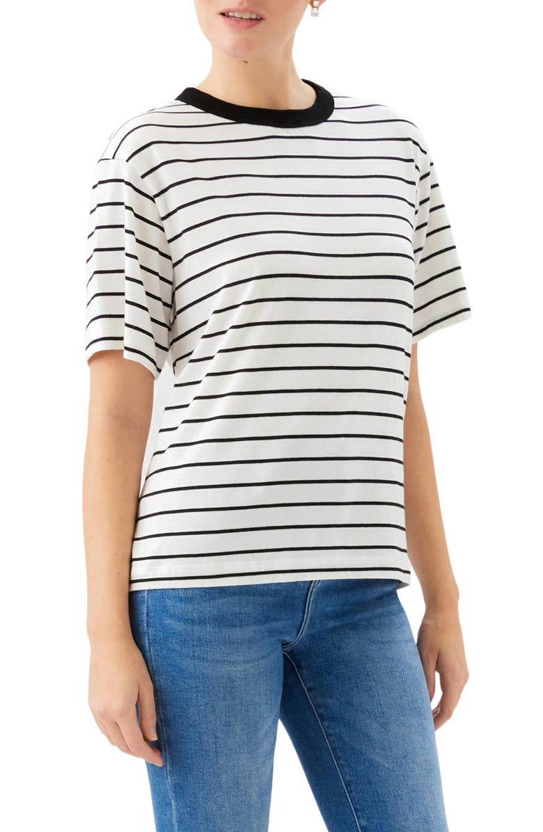 Karen Kane Stripe Cotton Blend T-Shirt, Alternate, color, Off White/ Black