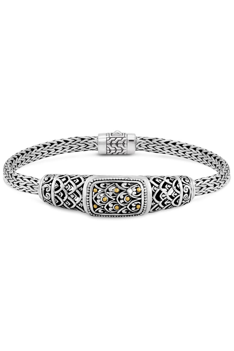 Dragon Skin with Dragon Bone Chain Bracelet in Sterling Silver and 18K Gold Accents, Main, color, Silver