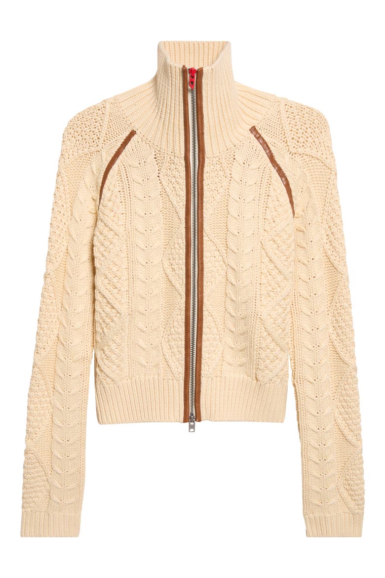 M-Intelle Cotton & Wool Cable Zip Cardigan, Main, color, WHITE SAND