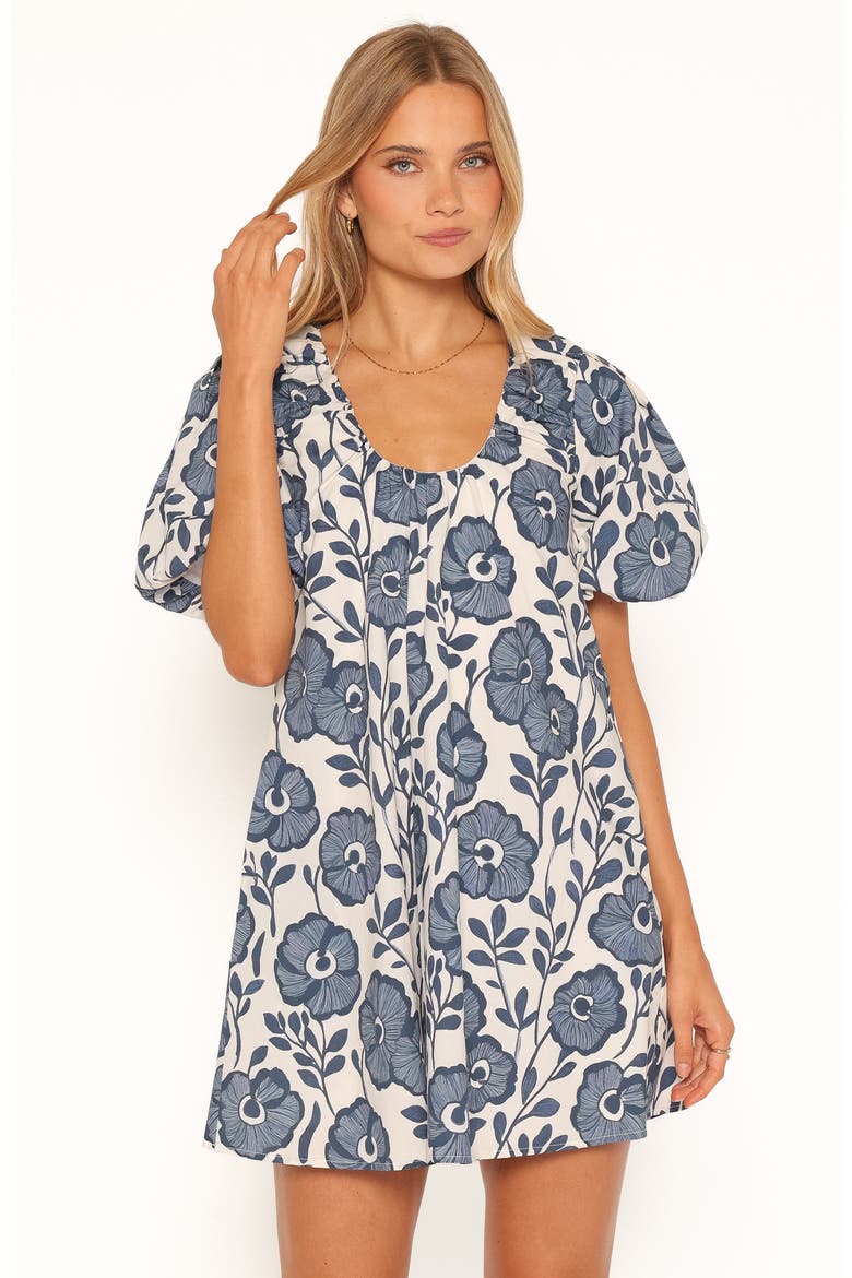 Bertine Puff Sleeve Cotton Minidress, Alternate, color, BLUE FLORAL