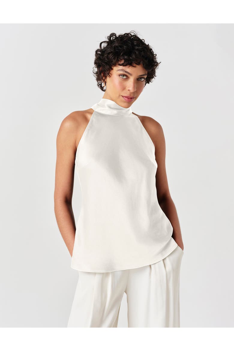 Reese High Neck Satin Top, Main, color, Ivory